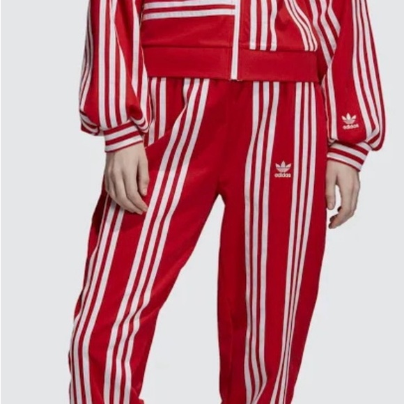 Adidas Women’s Ji Won Choi Track Pants Red and White Striped Joggers - Picture 2 of 12